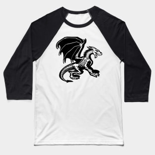 Grey Background Black Skeleton Dragon Design, Bag of Bones Dragon Baseball T-Shirt